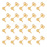 30Pcs 304 Stainless Steel Stud Earring Findings, Textured Ball Stud Earring Post with Ear Nuts and Horizontal Loops, Golden, 7x4mm, Hole: 1.8mm, Pin: 0.6mm(STAS-UN0044-42)