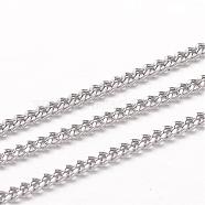 304 Stainless Steel Curb Chains, Twisted Chains, Unwelded, Faceted, Stainless Steel Color, 3x2x0.6mm(CHS-K004-01P-0.6mm)