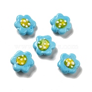 Handmade Lampwork Beads, Flower, Sky Blue, 18~19x20.5x8.5mm, Hole: 1.6mm(LAMP-E024-01D)