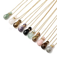 Openable Faceted Natural & Synthetic Mixed Stone Perfume Bottle Pendant Necklaces for Women, 304 Stainless Steel Cable Chain Necklaces, Golden, 18.74 inch(47.6cm)(NJEW-F296-03G)