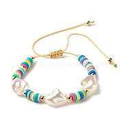 Imitation Pearl Braided Bead Bracelet for Girl Women, Polymer Clay Heishi Beads Surfer Bracelet, Colorful, Inner Diameter: 1-5/8~4 inch(4~10.2cm)(BJEW-JB07156)