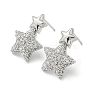 Star Rack Plating Brass Micro Pave Cubic Zirconia Dangle Stud Earrings, Long-Lasting Plated, Lead Free & Cadmium Free, Platinum, 20.5x14.5mm(EJEW-F331-25P)