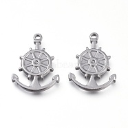 304 Stainless Steel Pendants, Anchor with Helm, Stainless Steel Color, 25x18x2mm, Hole: 1.8mm(STAS-L232-095P)