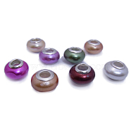 Shell European Beads, Silver Color Core, Rondelle, Mixed Color, about 14mm in diameter, 9mm thick, hole: 5mm(X-SHS184)
