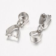 Brass Ice Pick Pinch Bails, Nickel Free, Platinum Color, Size: about 15mm long, hole: about 3mm(X-KK10)
