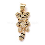 Brass Micro Pave Clear Cubic Zirconia Pendants, with Enamel, Long-Lasting Plated, Real 18K Gold Plated, Lead Free & Cadmium Free, Tiger, Clear, 22x10x3mm, Hole: 5x3mm(ZIRC-E165-07G)