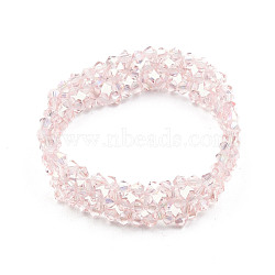 Bling Glass Beaded Stretch Bracelet, Braided Flower Bracelet for Women, Pink, Inner Diameter: 2 inch(5cm)(BJEW-N018-03-08)