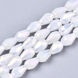 Electroplate Glass Beads Strands, AB Color Plated, Imitation Jade Glass, Faceted Teardrop, White, 4x3mm, Hole: 0.7mm, about 98~99pcs/strand, 16.54~16.92 inch(42~43cm)(X-EGLA-S194-02A-B01)