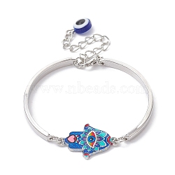 Alloy Bangles, Hamsa Hand with Evil Eye Link Bracelets for Women, Royal Blue, 5-1/4 inch(13.2cm)(BJEW-JB09986-03)
