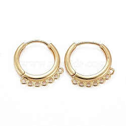 Brass Huggie Hoop Earring Findings, with Horizontal Loop, Long-Lasting Plated, Real 18K Gold Plated, 17x16x2mm, Hole: 1.2mm, Pin: 0.8mm(KK-H741-03G)