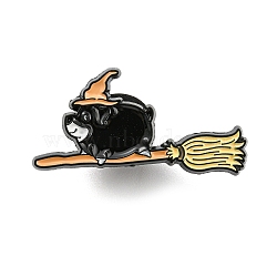 Animal Magician on the Broom Enamel Pins, Black Alloy Brooches for Backpack Clothes, Dog, 15x30.5x1.5mm(JEWB-Z009-06C)