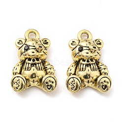 Rack Plating Alloy with Glass Pendants, Lead Free & Cadmium Free, Bear Charm, Antique Golden, 23x15x6mm, Hole: 2.3mm(PALLOY-K010-44AG)