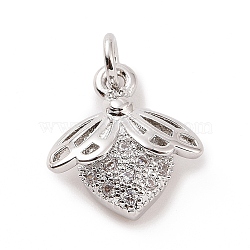 Brass Micro Pave Cubic Zirconia Charms, with Jump Ring, Bees Charm, Platinum, 13.5x12x4mm, Hole: 2.8mm(KK-C012-12P)