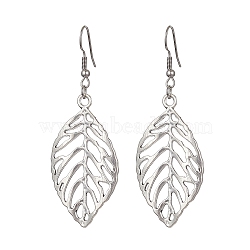 Alloy Leaf Dangle Earrings with 304 Stainless Steel Pins, Antique Silver, 70x26mm(EJEW-JE05510-01)