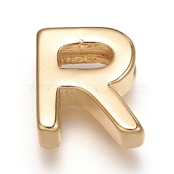 Brass Charms, Long-Lasting Plated, Real 18K Gold Plated, Letter.R, R: 8.5x7.5x3mm, Hole: 1.6mm(X-ZIRC-I037-01R-G)