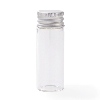 (Defective Closeout Sale: Scratch on the Cap) Glass Bead Containers, with Screw Aluminum Cap and Silicone Stopper, Platinum, Clear, 6.1x2.2cm, Capacity: 5ml(0.17fl. oz)