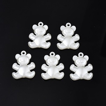 ABS Plastic Imitation Pearl Pendants, Bear, Creamy White, 24x18.5x4.5mm, Hole: 1.6mm, about 400pcs/500g