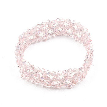 Bling Glass Beaded Stretch Bracelet, Braided Flower Bracelet for Women, Pink, Inner Diameter: 2 inch(5cm)