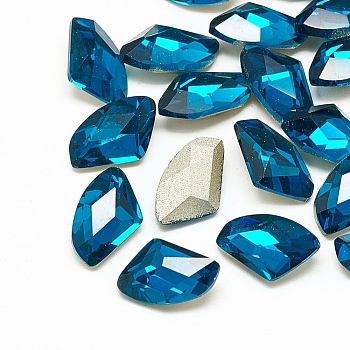 DIY Pointed Back K9 Glass Rhinestone Cabochons, Random Color Back Plated, Faceted, Axe, Capri Blue, 14x9x4.5mm, 20pcs/bag