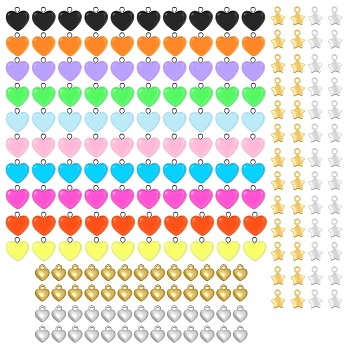 DIY Pendants Sets, with Resin Heart Pendants and Alloy Heart Charms, CCB Plastic Star Charms, Mixed Color, 11.5~16.5x9~17x3~9.5mm, hole: 1.5~2mm, 204pcs/set