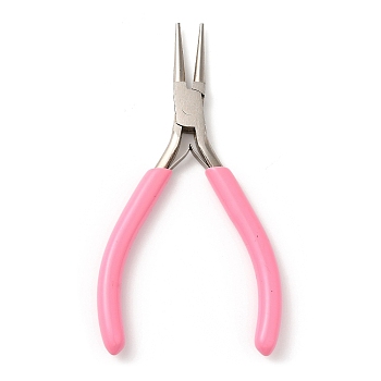 Steel Jewelry Pliers with Plastic Handle Covers, Round Nose Pliers, Ferronickel, Pink, 12.2x6.3x0.9cm