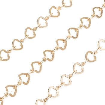 Handmade Brass Link Chains, Soldered, with Spool, Heart, Real 18K Gold Plated, 6x3.5x0.3mm, about 32.8 Feet(10m)/roll