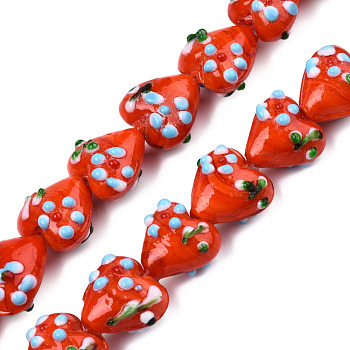 Handmade Bumpy Lampwork Beads Strands, Heart, Orange Red, 15~16x15.5~17x10.5~11.5mm, Hole: 1.4~1.8mm, about 26pcs/strand, 14.76 inch(37.5cm)