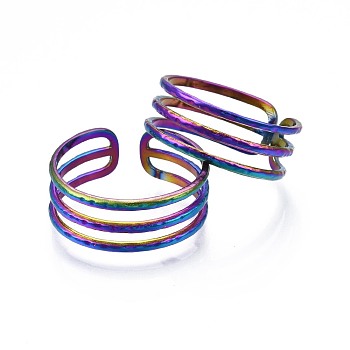 304 Stainless Steel Cuff Ring, Rainbow Color Open Ring for Women, US Size 9 3/4(19.5mm)