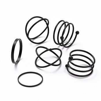 Criss Cross Alloy Finger Rings Set, Spiral Wire Wrap Cuff Rings, Stackable Rings for Women, Electrophoresis Black, Inner Diameter: 17~18mm, 6pcs/set