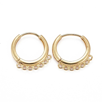 Brass Huggie Hoop Earring Findings, with Horizontal Loop, Long-Lasting Plated, Real 18K Gold Plated, 17x16x2mm, Hole: 1.2mm, Pin: 0.8mm
