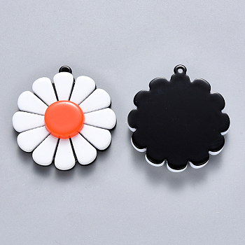 Cellulose Acetate(Resin) Pendants, Flower, Tomato, 36x33x6mm, Hole: 1.4mm