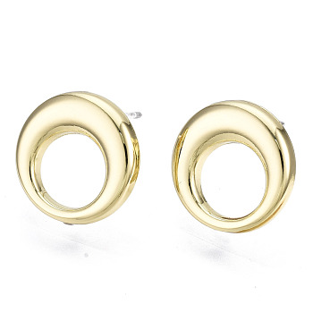 Alloy Stud Earring Findings, with Steel Pin, Ring with Plastic Protective Sleeve, Light Gold, 13mm, Hole: 7mm, Pin: 0.7mm