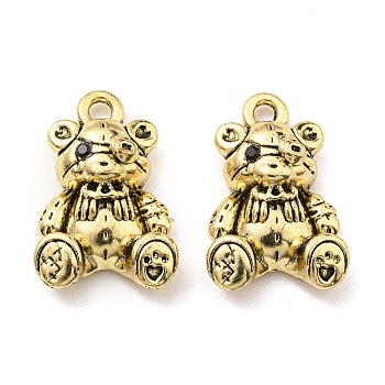 Rack Plating Alloy with Glass Pendants, Lead Free & Cadmium Free, Bear Charm, Antique Golden, 23x15x6mm, Hole: 2.3mm