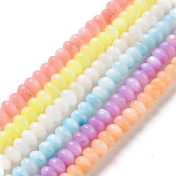 Natural Cultured Freshwater Shell Beads Strands, Mixed Dyed and Undyed, Rondelle, Mixed Color, 5x3~3.5mm, Hole: 0.9mm, about 113pcs/strand, 15.47 inch(39.3cm)