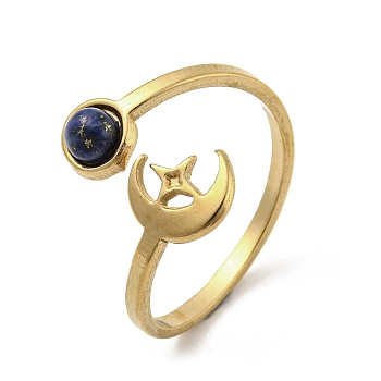 304 Stainless Steel with Natural Lapis Lazuli Ring, Inner Diameter:  18mm