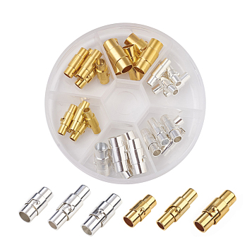 Brass Locking Tube Magnetic Clasps, Column, Mixed Color, 15~17x4~7mm, Hole: 3~6mm, 30sets/box