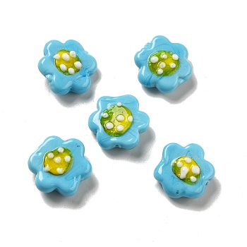 Handmade Lampwork Beads, Flower, Sky Blue, 18~19x20.5x8.5mm, Hole: 1.6mm