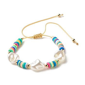 Imitation Pearl Braided Bead Bracelet for Girl Women, Polymer Clay Heishi Beads Surfer Bracelet, Colorful, Inner Diameter: 1-5/8~4 inch(4~10.2cm)
