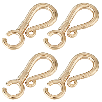 20Pcs Brass Hook Clasps, Cadmium Free & Lead Free, Real 24K Gold Plated, 19x8x2mm, Hole: 3mm