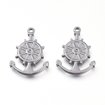 304 Stainless Steel Pendants, Anchor with Helm, Stainless Steel Color, 25x18x2mm, Hole: 1.8mm