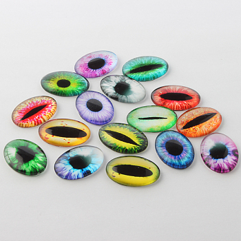 Dragon Eye Theme Ornaments Glass Oval Flatback Cabochons, Mixed Color, 25x18x6mm