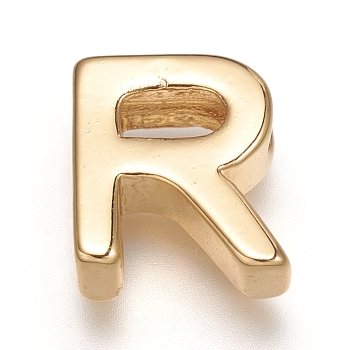 Brass Charms, Long-Lasting Plated, Real 18K Gold Plated, Letter.R, R: 8.5x7.5x3mm, Hole: 1.6mm