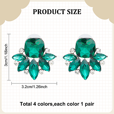 4 Pairs 4 Color Glass Flower Stud Earrings with Crystal Rhinestone(EJEW-AN0002-57)-7