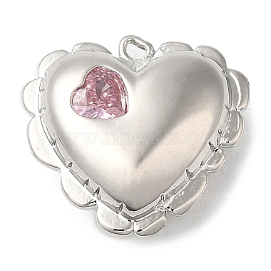 Real Platinum Plated Pink Heart Brass+Glass Pendants