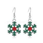 Snowflake Alloy Enamel Dangle Earrings, with Rhinestone, Platinum, 39.4x17.3mm(FS-WGD9918-13)