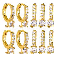 10Pcs Brass Micro Pave Clear Cubic Zirconia Hoop Earring Findings, with Vertical Loops, Real 18K Gold Plated, 15.5x14x4.5mm, Hole: 2.5mm, Pin: 0.6mm(ZIRC-SZ0005-14)