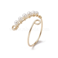 Copper Wire Wrapped Natural Cultured Freshwater Pearl Open Ring, Cuff Finger Ring for Women, Light Gold, US Size 8(18.1mm), 1~14mm(RJEW-JR00633)