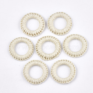 Handmade Woven Linking Rings, Paper Imitation Raffia Covered with Wood, Ring, Antique White, 44~47x7~8mm, Inner Diameter: 25~27mm(WOVE-T006-146A)