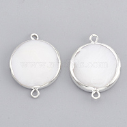 Electroplate Freshwater Shell Links connectors, with Iron Findings, Flat Round, Seashell Color, Platinum, 26x20x4mm, Hole: 1.5mm(X-SHEL-S274-32P)