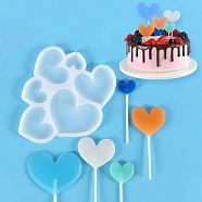 Heart Shape Food Grade Silicone Lollipop Molds, Fondant Molds, for DIY Edible Cake Topper, Chocolate, Candy, UV Resin & Epoxy Resin Jewelry Making, White, 162x137x6.5mm, Inner Diameter: 17~45x26~75mm, Fit for 2mm Stick(DIY-D069-17)